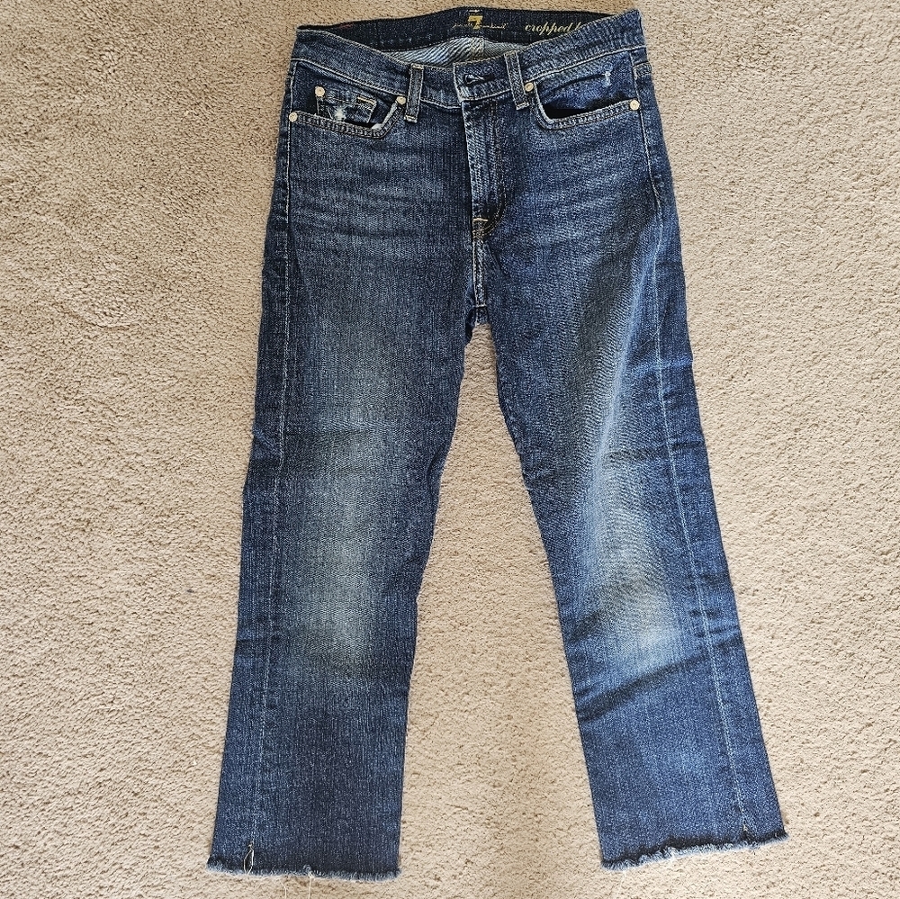 7 For All Mankind 27 Cropped Bootcut Dark Blue Straight Jeans